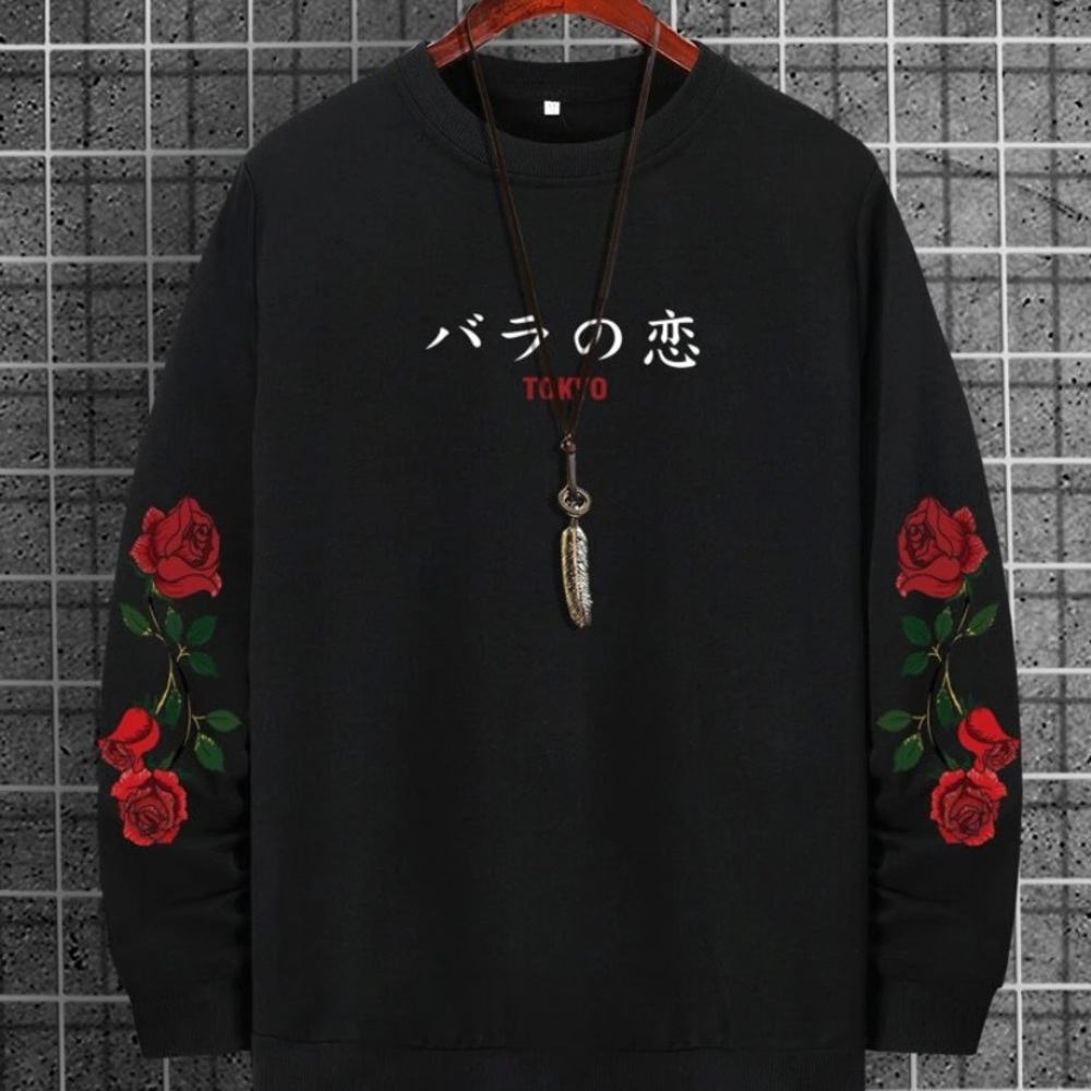 Mens Japanese and floral print sweatshirt :)
